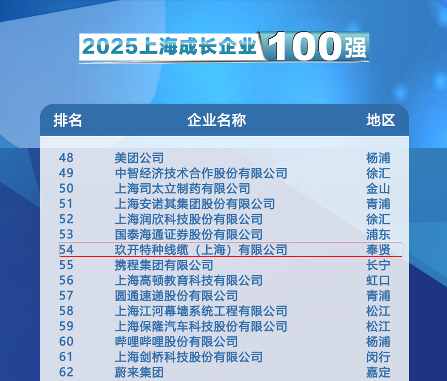聚焦2025上海百强颁布会：MG不朽情缘特种线缆登榜成长企业100强